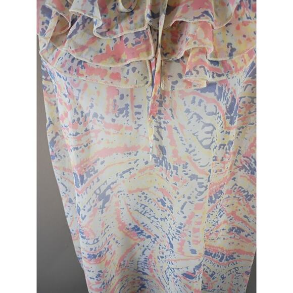 Cabi Blouse Sheer Ruffle Neck Pink Sleeveless Sz XL Peasant Cottage Beach - Picture 3 of 11